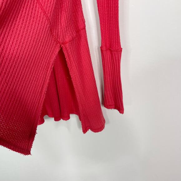 Free People Small S Red Pink Sunset Park Drippy Thermal Waffle Knit Tunic Top - Picture 6 of 14